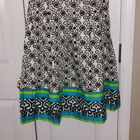 Nine West black and  off white geometric patterned A-Line dress  Sz 10 - Picture 2 of 6